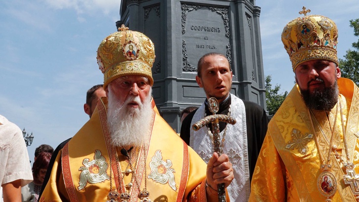 Украинският патриарх Филарет на църковно събитие  в Киев.